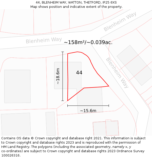 44, BLENHEIM WAY, WATTON, THETFORD, IP25 6XS: Plot and title map