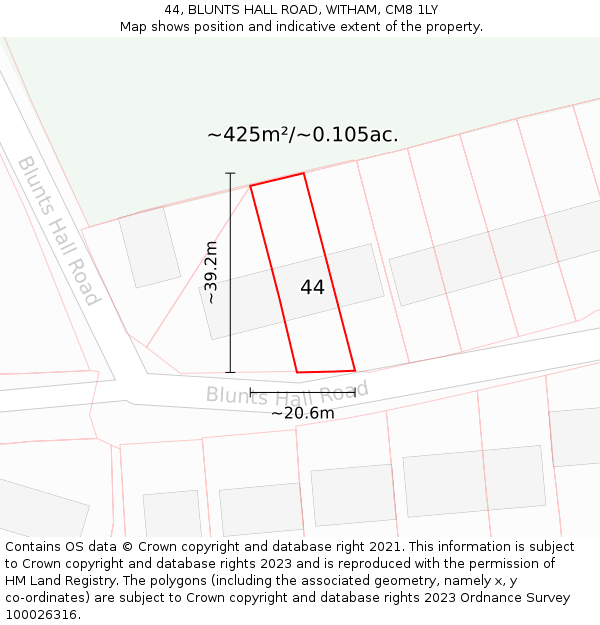 44, BLUNTS HALL ROAD, WITHAM, CM8 1LY: Plot and title map