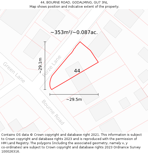 44, BOURNE ROAD, GODALMING, GU7 3NL: Plot and title map