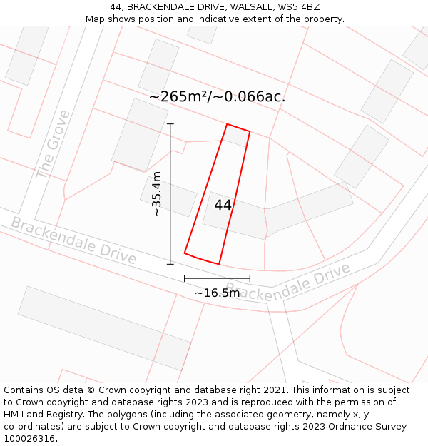 44, BRACKENDALE DRIVE, WALSALL, WS5 4BZ: Plot and title map