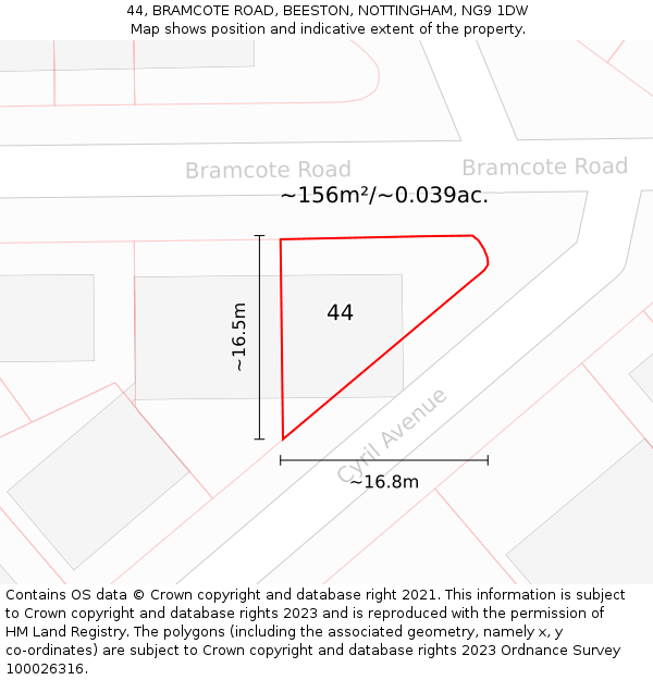 44, BRAMCOTE ROAD, BEESTON, NOTTINGHAM, NG9 1DW: Plot and title map