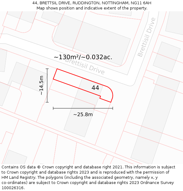 44, BRETTSIL DRIVE, RUDDINGTON, NOTTINGHAM, NG11 6AH: Plot and title map