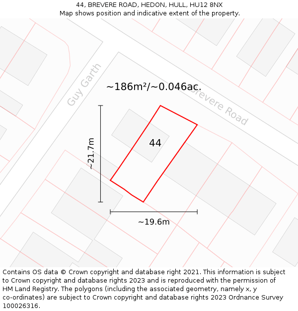 44, BREVERE ROAD, HEDON, HULL, HU12 8NX: Plot and title map