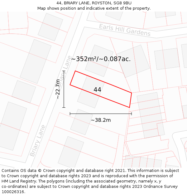 44, BRIARY LANE, ROYSTON, SG8 9BU: Plot and title map