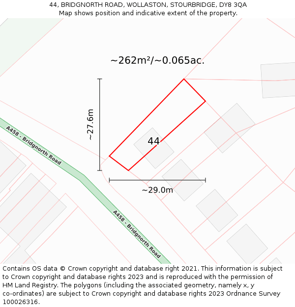 44, BRIDGNORTH ROAD, WOLLASTON, STOURBRIDGE, DY8 3QA: Plot and title map