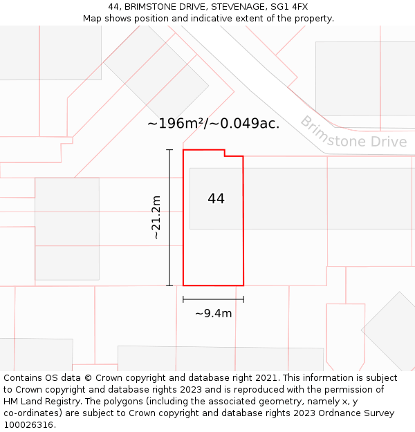 44, BRIMSTONE DRIVE, STEVENAGE, SG1 4FX: Plot and title map