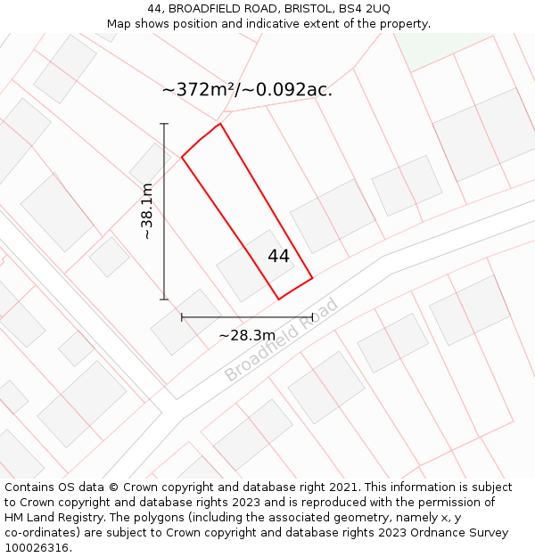 44, BROADFIELD ROAD, BRISTOL, BS4 2UQ: Plot and title map