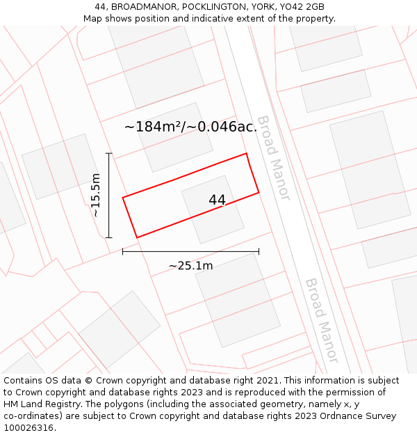 44, BROADMANOR, POCKLINGTON, YORK, YO42 2GB: Plot and title map