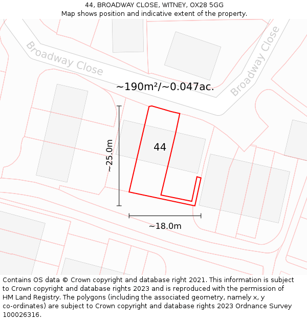 44, BROADWAY CLOSE, WITNEY, OX28 5GG: Plot and title map