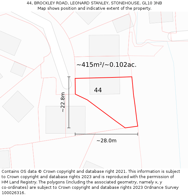 44, BROCKLEY ROAD, LEONARD STANLEY, STONEHOUSE, GL10 3NB: Plot and title map