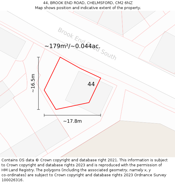 44, BROOK END ROAD, CHELMSFORD, CM2 6NZ: Plot and title map