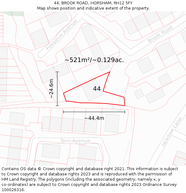 44, BROOK ROAD, HORSHAM, RH12 5FY: Plot and title map