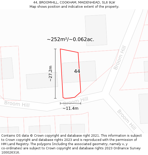 44, BROOMHILL, COOKHAM, MAIDENHEAD, SL6 9LW: Plot and title map