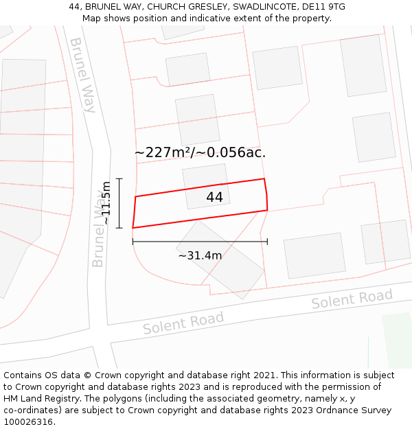 44, BRUNEL WAY, CHURCH GRESLEY, SWADLINCOTE, DE11 9TG: Plot and title map