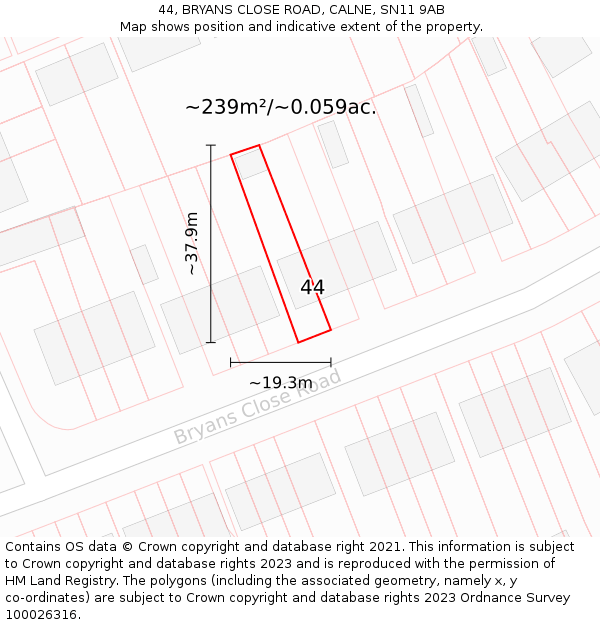 44, BRYANS CLOSE ROAD, CALNE, SN11 9AB: Plot and title map