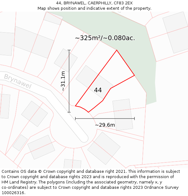 44, BRYNAWEL, CAERPHILLY, CF83 2EX: Plot and title map