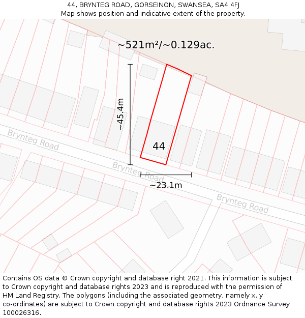 44, BRYNTEG ROAD, GORSEINON, SWANSEA, SA4 4FJ: Plot and title map