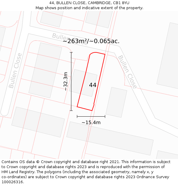 44, BULLEN CLOSE, CAMBRIDGE, CB1 8YU: Plot and title map