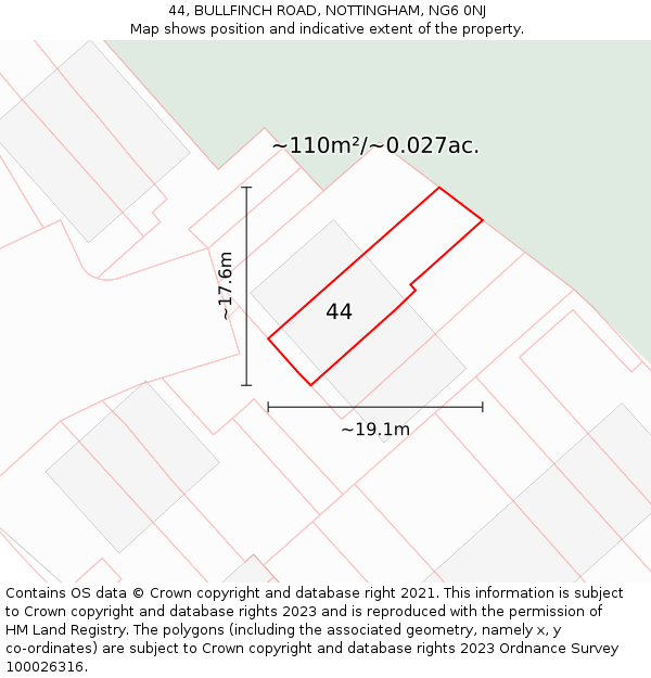 44, BULLFINCH ROAD, NOTTINGHAM, NG6 0NJ: Plot and title map