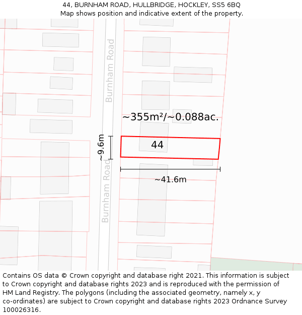 44, BURNHAM ROAD, HULLBRIDGE, HOCKLEY, SS5 6BQ: Plot and title map