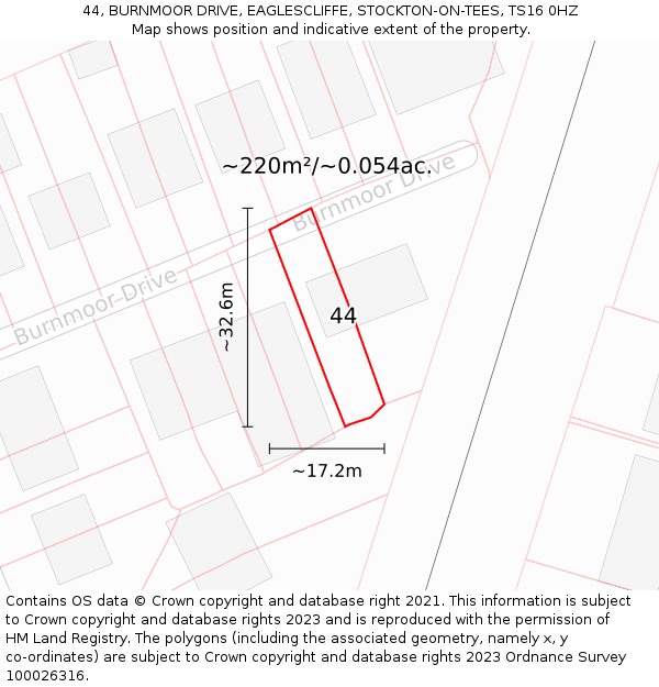 44, BURNMOOR DRIVE, EAGLESCLIFFE, STOCKTON-ON-TEES, TS16 0HZ: Plot and title map