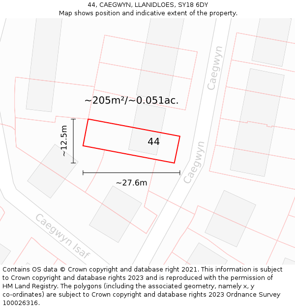 44, CAEGWYN, LLANIDLOES, SY18 6DY: Plot and title map