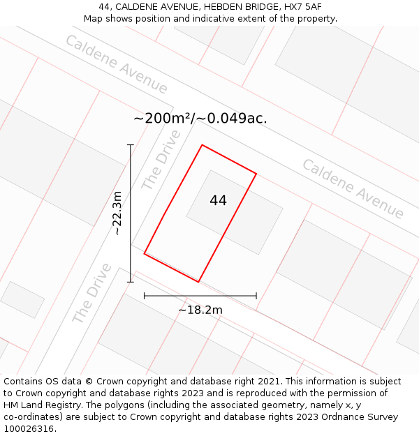 44, CALDENE AVENUE, HEBDEN BRIDGE, HX7 5AF: Plot and title map