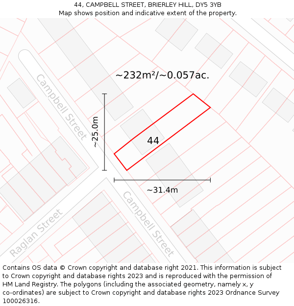 44, CAMPBELL STREET, BRIERLEY HILL, DY5 3YB: Plot and title map