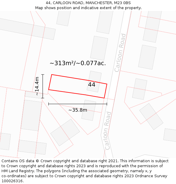 44, CARLOON ROAD, MANCHESTER, M23 0BS: Plot and title map