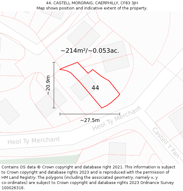 44, CASTELL MORGRAIG, CAERPHILLY, CF83 3JH: Plot and title map