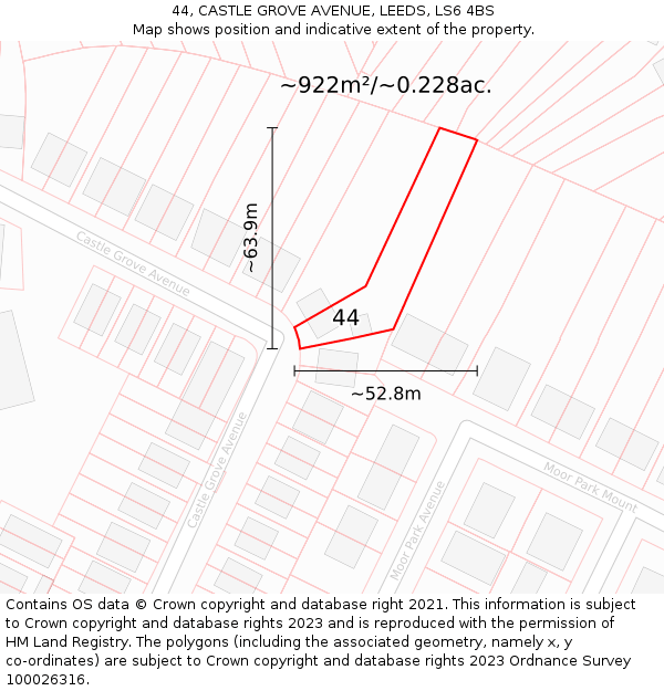 44, CASTLE GROVE AVENUE, LEEDS, LS6 4BS: Plot and title map