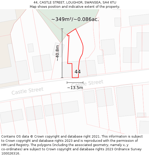 44, CASTLE STREET, LOUGHOR, SWANSEA, SA4 6TU: Plot and title map