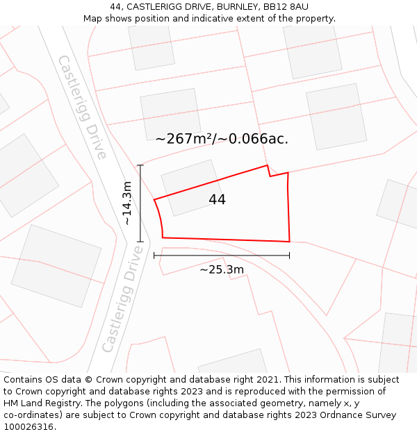 44, CASTLERIGG DRIVE, BURNLEY, BB12 8AU: Plot and title map