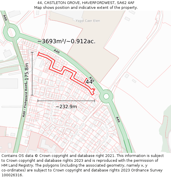 44, CASTLETON GROVE, HAVERFORDWEST, SA62 4AF: Plot and title map