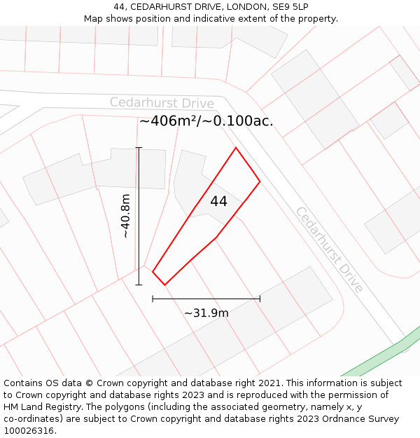 44, CEDARHURST DRIVE, LONDON, SE9 5LP: Plot and title map