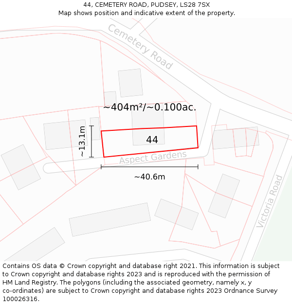 44, CEMETERY ROAD, PUDSEY, LS28 7SX: Plot and title map