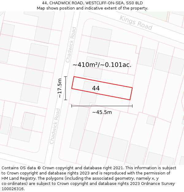 44, CHADWICK ROAD, WESTCLIFF-ON-SEA, SS0 8LD: Plot and title map