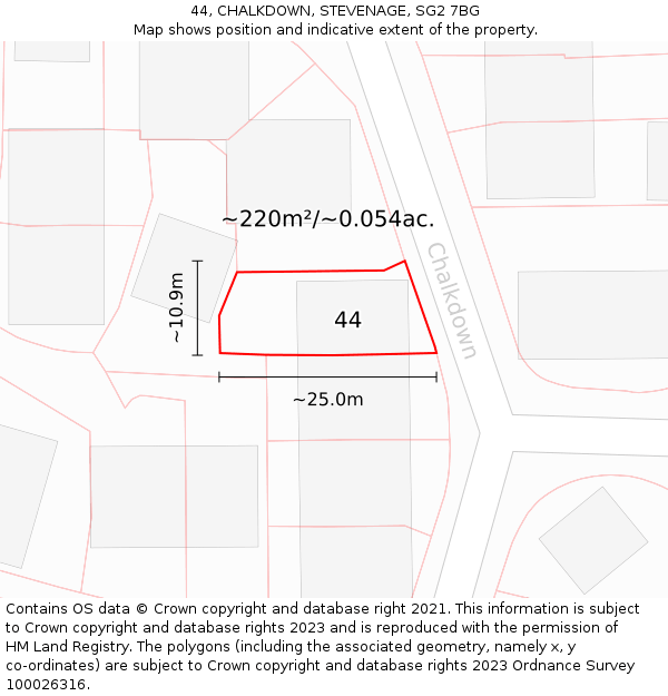 44, CHALKDOWN, STEVENAGE, SG2 7BG: Plot and title map