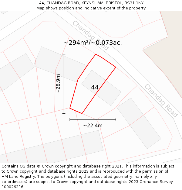 44, CHANDAG ROAD, KEYNSHAM, BRISTOL, BS31 1NY: Plot and title map