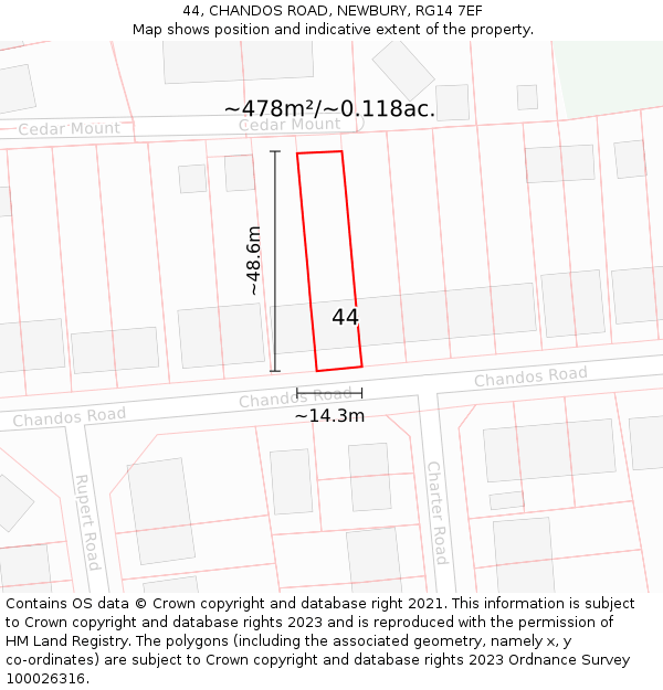 44, CHANDOS ROAD, NEWBURY, RG14 7EF: Plot and title map