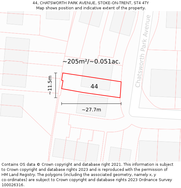 44, CHATSWORTH PARK AVENUE, STOKE-ON-TRENT, ST4 4TY: Plot and title map