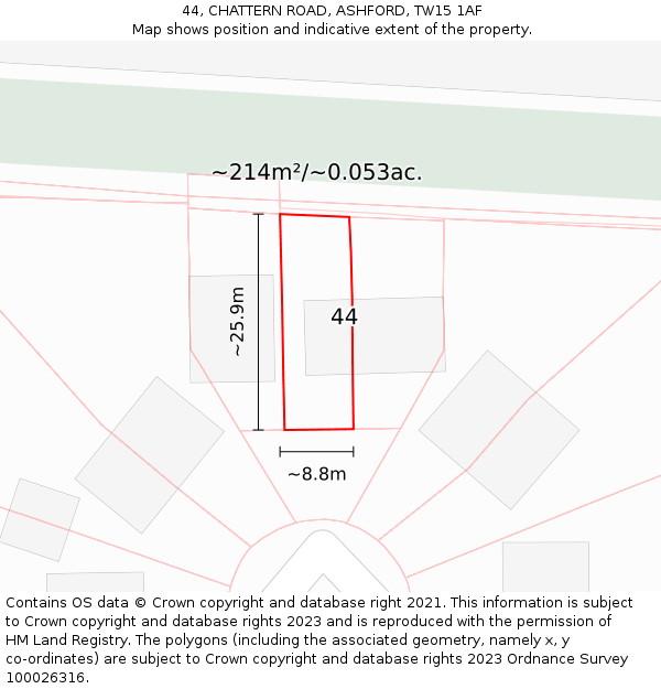 44, CHATTERN ROAD, ASHFORD, TW15 1AF: Plot and title map