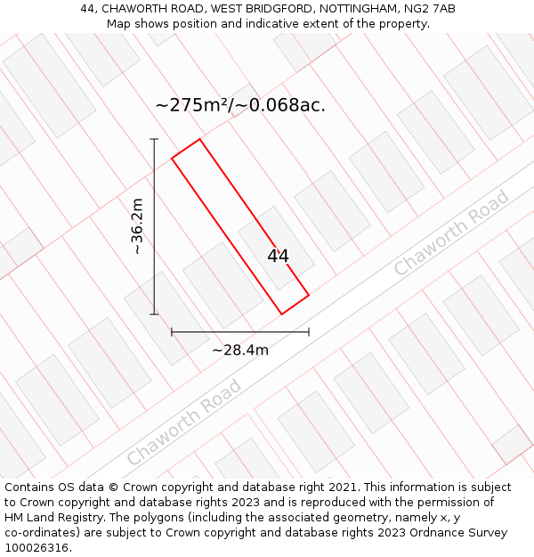 44, CHAWORTH ROAD, WEST BRIDGFORD, NOTTINGHAM, NG2 7AB: Plot and title map