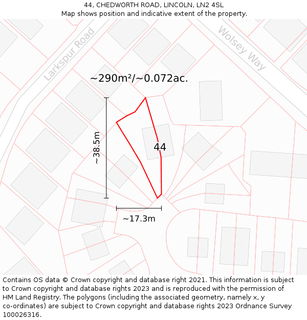 44, CHEDWORTH ROAD, LINCOLN, LN2 4SL: Plot and title map