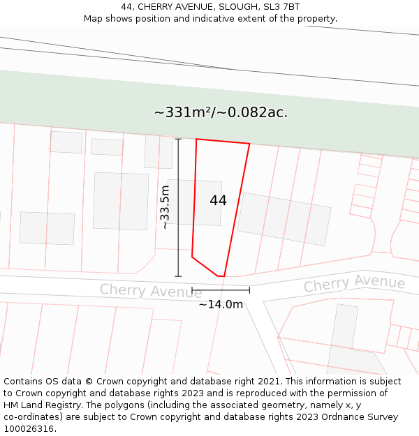 44, CHERRY AVENUE, SLOUGH, SL3 7BT: Plot and title map