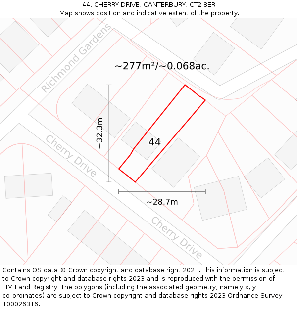 44, CHERRY DRIVE, CANTERBURY, CT2 8ER: Plot and title map