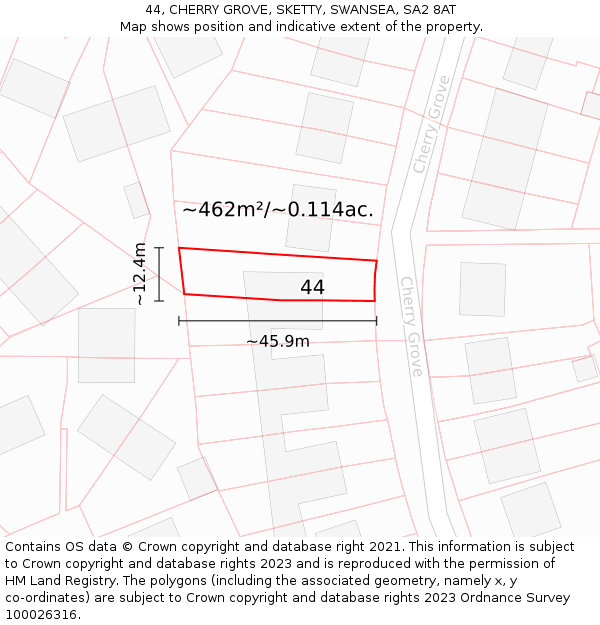 44, CHERRY GROVE, SKETTY, SWANSEA, SA2 8AT: Plot and title map