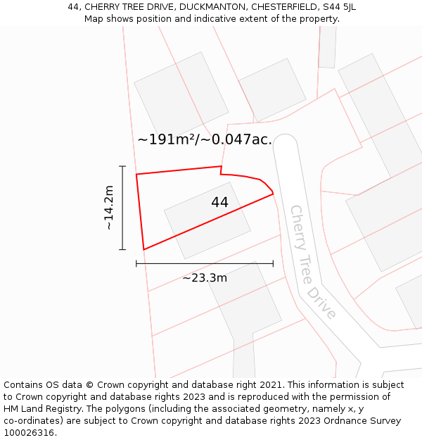 44, CHERRY TREE DRIVE, DUCKMANTON, CHESTERFIELD, S44 5JL: Plot and title map