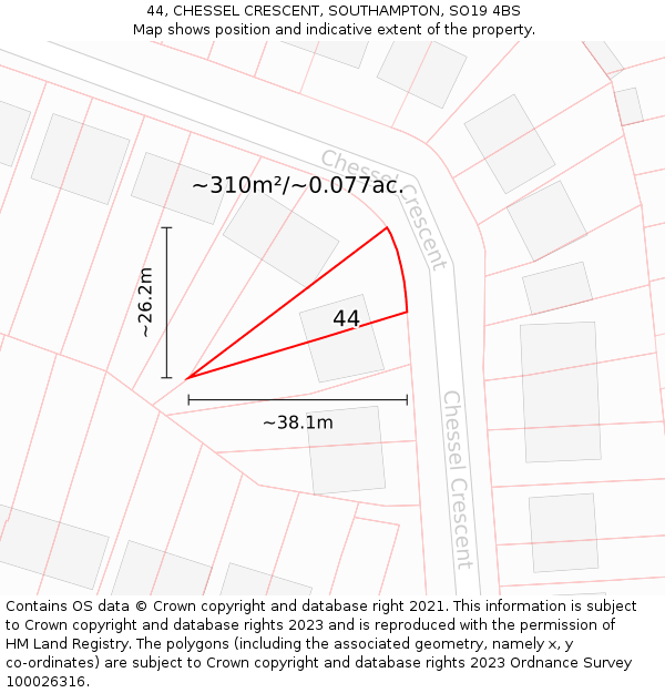 44, CHESSEL CRESCENT, SOUTHAMPTON, SO19 4BS: Plot and title map