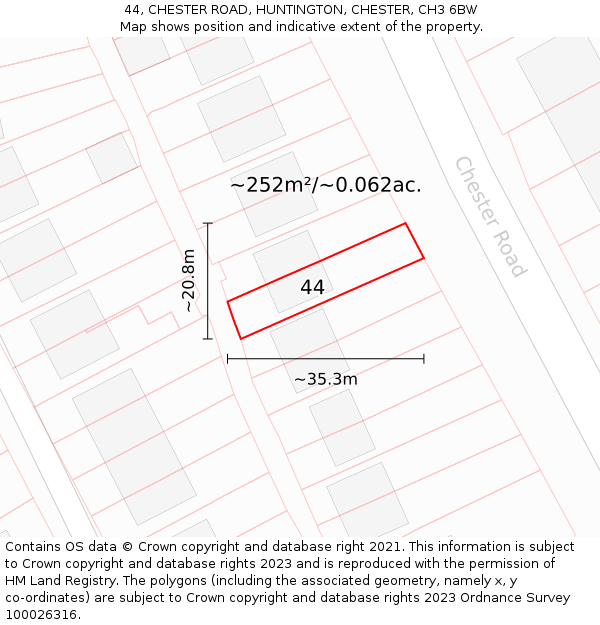 44, CHESTER ROAD, HUNTINGTON, CHESTER, CH3 6BW: Plot and title map